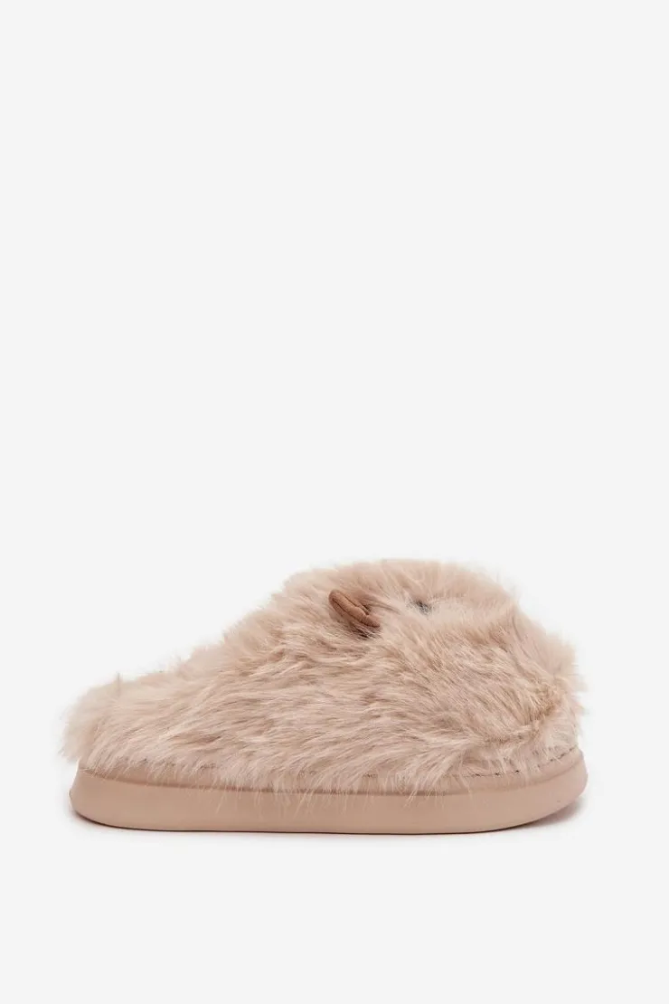 Boto Kapcie Klasyczne*Futrzane Kapice Damskie Kapibary Jasnobeżowe Pravelle