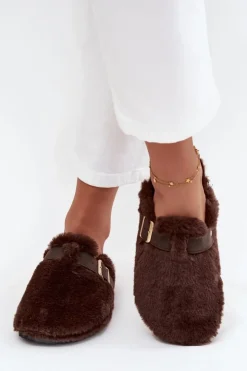 Boto Kapcie Klasyczne|Klapki Korkowe*Futrzane Klapki Damskie Na Platformie Z Paskiem I Klamrą Brązowe Noraline Brązowy