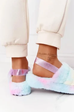 Boto Kapcie Klasyczne*Futrzane Papcie Na Platformie Kolorowe Snowflake