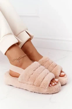 Sale Boto Futrzane Papcie Na Platformie Beżowe Snowflake