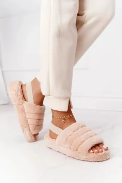 Sale Boto Futrzane Papcie Na Platformie Beżowe Snowflake