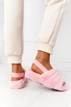 Boto Kapcie Klasyczne*Futrzane Papcie Na Platformie Jasnoróżowe Snowflake