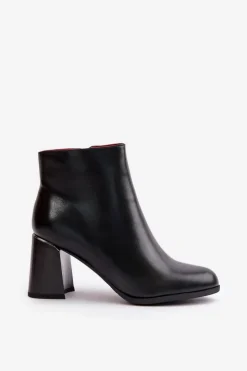 Best Boto Gładkie Botki Damskie Na Słupku Z Eko Skóra Ocieplane Czarne Milisea