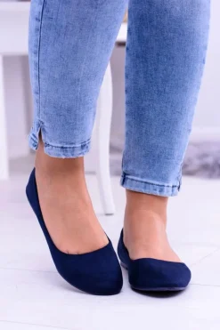 Sale Boto Granatowe Damskie Balerinki Zamsz Bueno