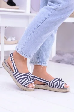 Boto Sandały Płaskie*Granatowe Damskie Sandały Espadryle Kokardy Buni