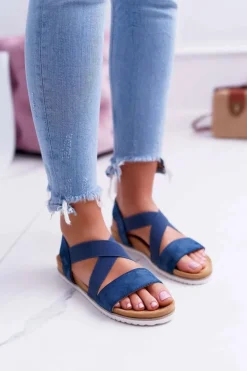 Boto Sandały Płaskie*Granatowe Sandały Damskie Z Gumkami Itako