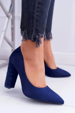 Boto Czółenka Zamszowe|Czółenka Na Słupku*Granatowe Zamszowe Czółenka Razor