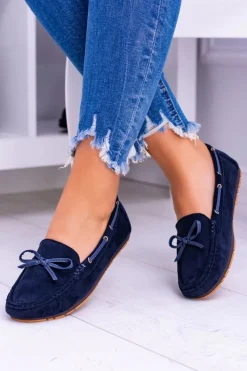 Damskie buty S.Barski Granatowe Zamszowe Mokasyny Comfort Gucio