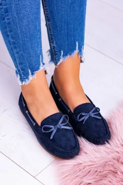 Damskie buty S.Barski Granatowe Zamszowe Mokasyny Comfort Gucio