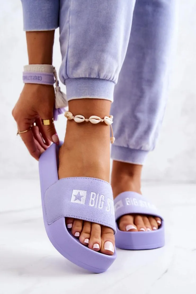 Damskie Big Star Shoes Gumowe Klapki Big Star JJ274A265 Fioletowe