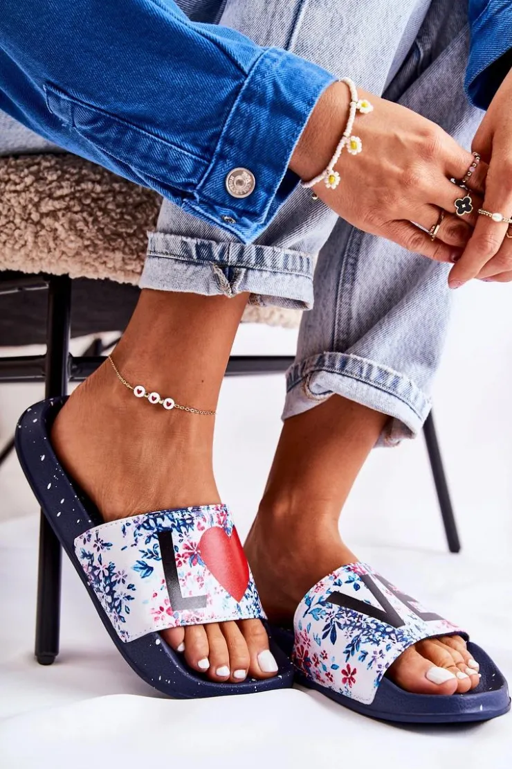 Big Star Shoes Klapki Sportowe|Klapki Damskie Big Star*Gumowe Klapki Big Star Love DD274A257 Granatowe