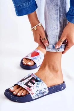 Big Star Shoes Klapki Sportowe|Klapki Damskie Big Star*Gumowe Klapki Big Star Love DD274A257 Granatowe