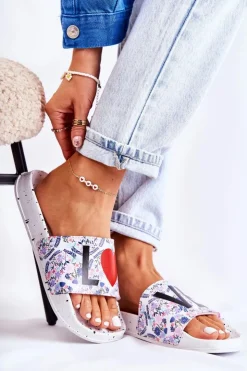 Damskie Big Star Shoes Gumowe Klapki Big Star Love DD274A256 Białe