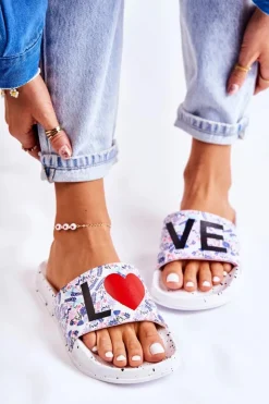 Damskie Big Star Shoes Gumowe Klapki Big Star Love DD274A256 Białe