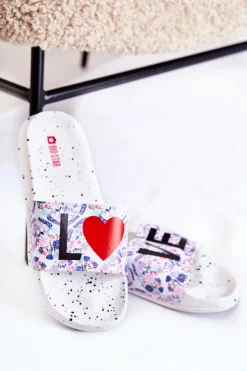 Damskie Big Star Shoes Gumowe Klapki Big Star Love DD274A256 Białe
