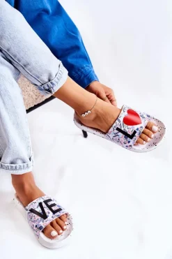 Damskie Big Star Shoes Gumowe Klapki Big Star Love DD274A256 Białe