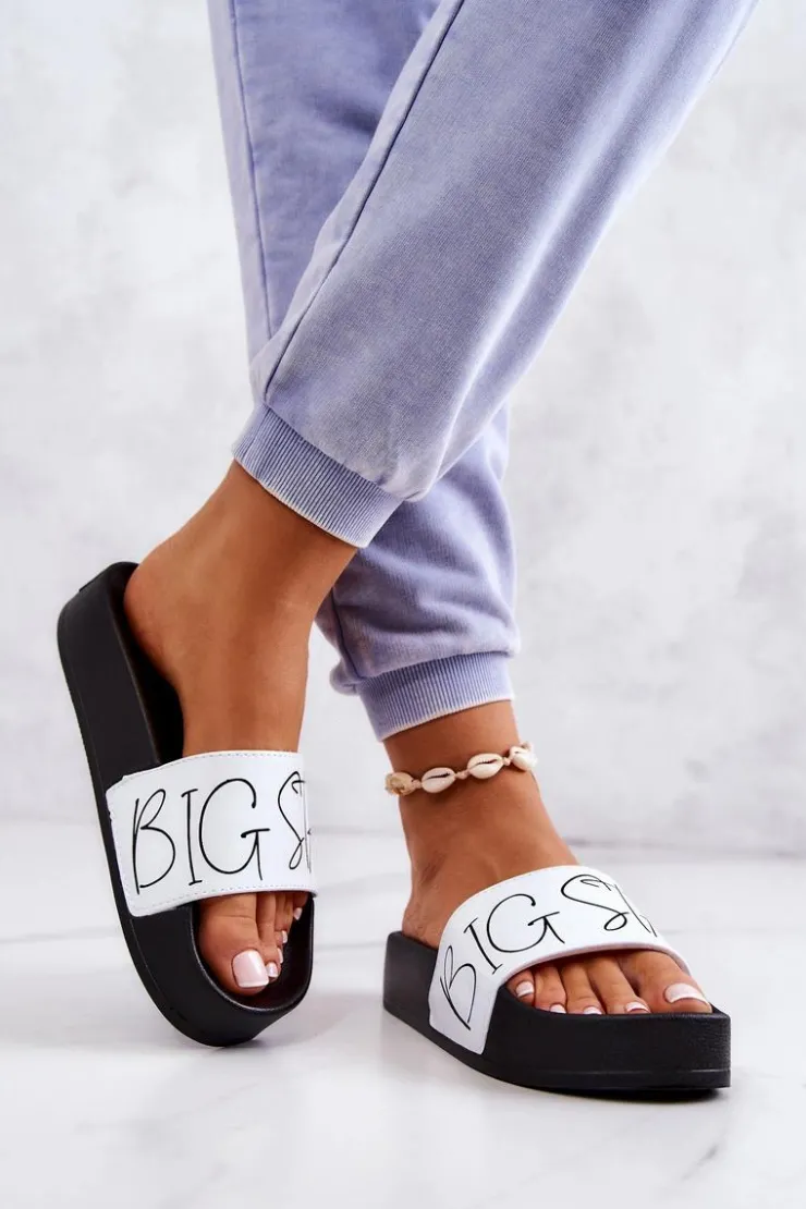 Outlet Big Star Shoes Gumowe Klapki Damskie Big Star JJ274A275 Czarno-Białe