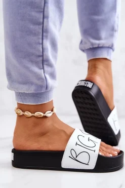 Outlet Big Star Shoes Gumowe Klapki Damskie Big Star JJ274A275 Czarno-Białe