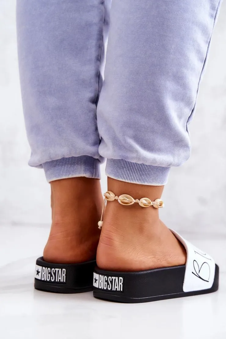 Outlet Big Star Shoes Gumowe Klapki Damskie Big Star JJ274A275 Czarno-Białe