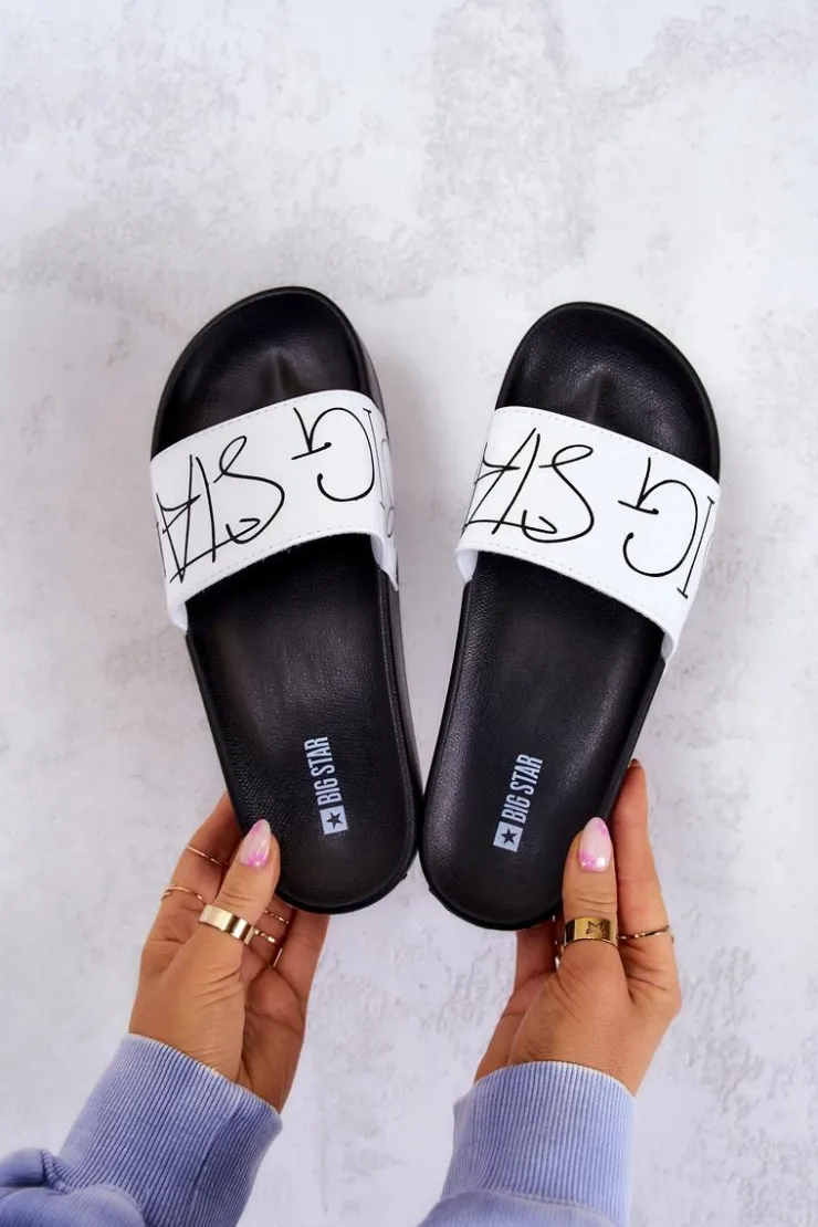 Outlet Big Star Shoes Gumowe Klapki Damskie Big Star JJ274A275 Czarno-Białe