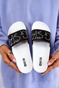 Damskie Big Star Shoes Gumowe Klapki Damskie Big Star JJ274A276 Biało-Czarne