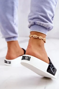 Damskie Big Star Shoes Gumowe Klapki Damskie Big Star JJ274A276 Biało-Czarne