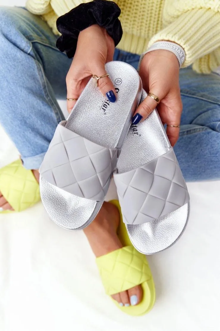 Sale Boto Gumowe Klapki Damskie Szaro-Srebrne Let's Swim