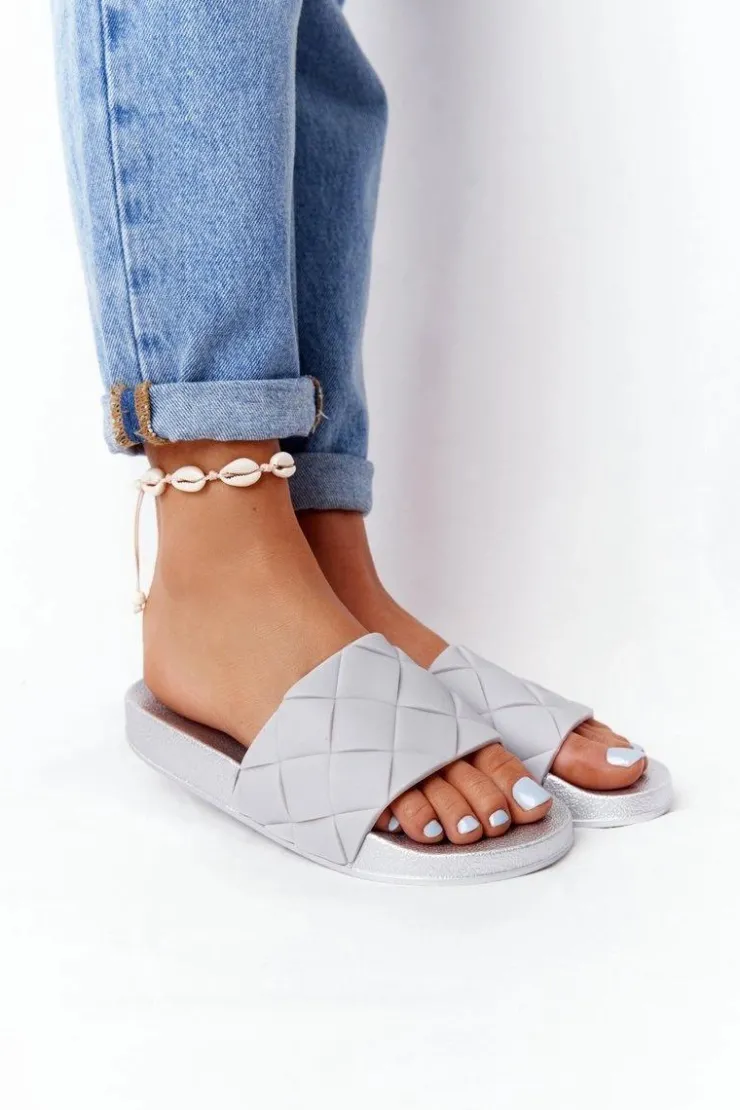 Sale Boto Gumowe Klapki Damskie Szaro-Srebrne Let's Swim