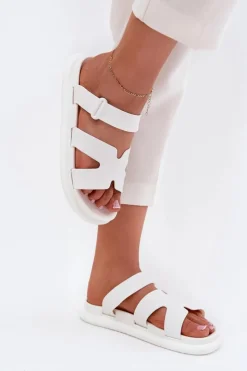 Online Boto Gumowe Klapki Damskie Z Paskiem Białe Tavirae Biały