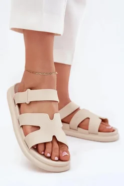 Damskie Boto Gumowe Klapki Damskie Z Paskiem Beżowe Tavirae