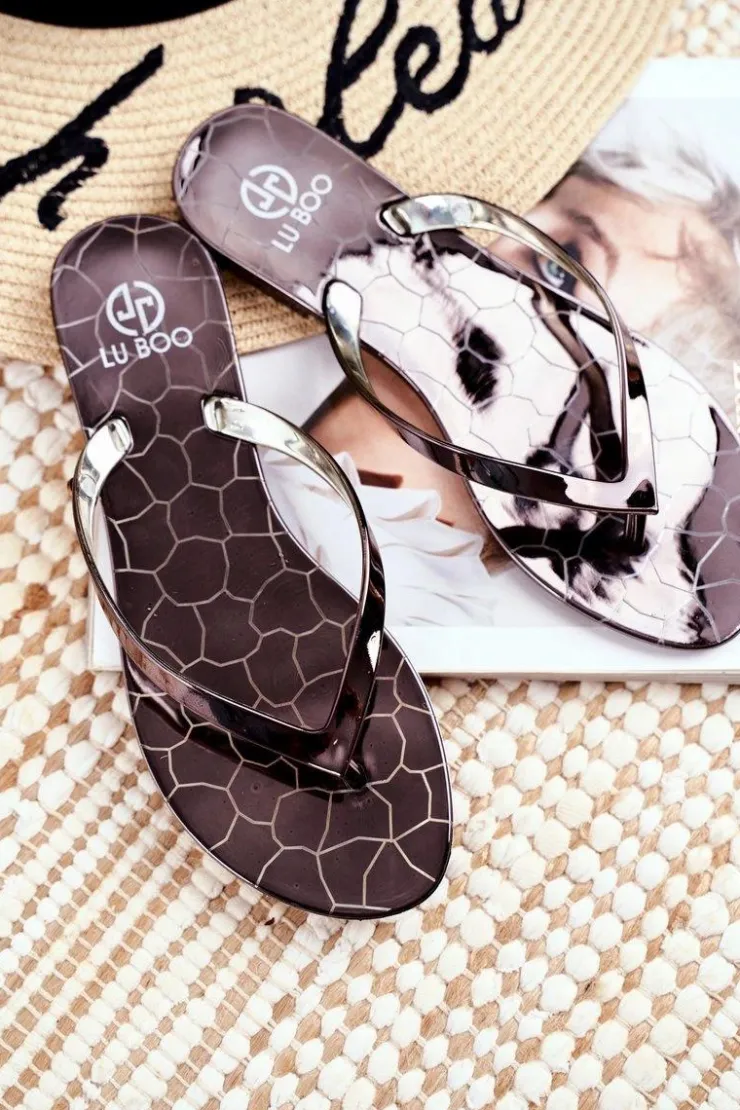 Damskie Boto Gumowe Klapki Japonki Lu Boo Miedziane