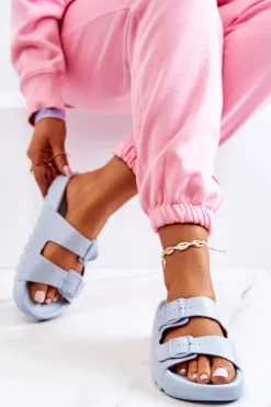 Damskie Boto Gumowe Klapki Na Platformie Niebieskie Westie