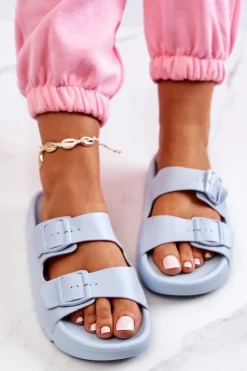 Damskie Boto Gumowe Klapki Na Platformie Niebieskie Westie