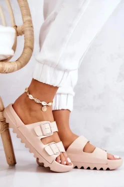 Boto Klapki Na Platformie|Klapki Damskie Klasyczne*Gumowe Klapki Na Platformie Beżowe Westie