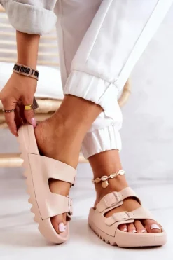 Boto Klapki Na Platformie|Klapki Damskie Klasyczne*Gumowe Klapki Na Platformie Beżowe Westie