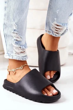 Boto Klapki Basenowe|Klapki Na Platformie*Gumowe Klapki Na Platformie Czarne Squishy