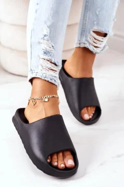 Boto Klapki Basenowe|Klapki Na Platformie*Gumowe Klapki Na Platformie Czarne Squishy