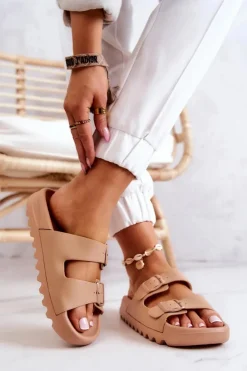 Sale Boto Gumowe Klapki Na Platformie Ciemnobeżowe Westie