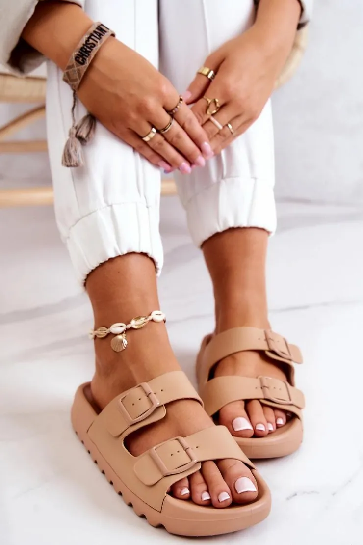 Sale Boto Gumowe Klapki Na Platformie Ciemnobeżowe Westie