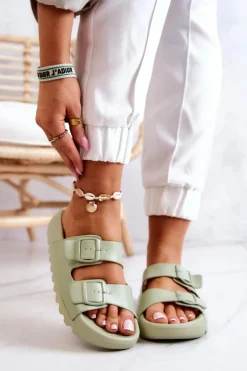 Damskie Boto Gumowe Klapki Na Platformie Zielone Westie