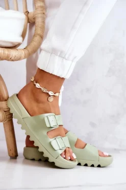 Damskie Boto Gumowe Klapki Na Platformie Zielone Westie