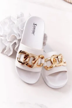 Best Boto Gumowe Klapki Z Łańcuchem Białe One Moment