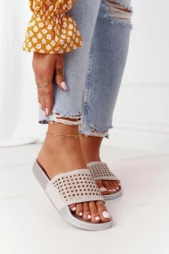 Evento Klapki Damskie Klasyczne*Gumowe Klapki Z Cekinami Szare Tonya