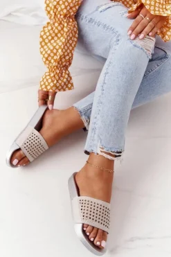 Evento Klapki Damskie Klasyczne*Gumowe Klapki Z Cekinami Szare Tonya