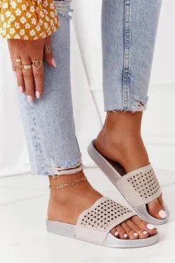 Evento Klapki Damskie Klasyczne*Gumowe Klapki Z Cekinami Szare Tonya