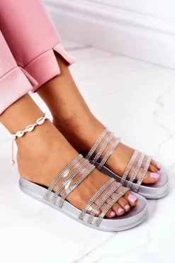 Best Boto Gumowe Klapki Z Cyrkoniami Srebrne Miss You