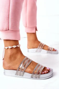 Best Boto Gumowe Klapki Z Cyrkoniami Srebrne Miss You