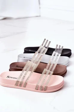 Best Boto Gumowe Klapki Z Cyrkoniami Srebrne Miss You