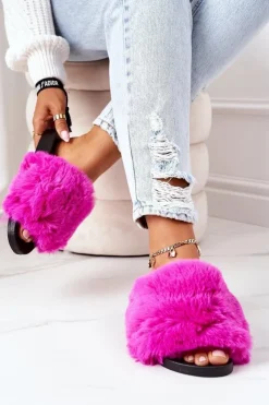 Outlet Boto Gumowe Klapki Z Futerkiem Fuksja Soft