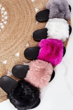 Outlet Boto Gumowe Klapki Z Futerkiem Fuksja Soft